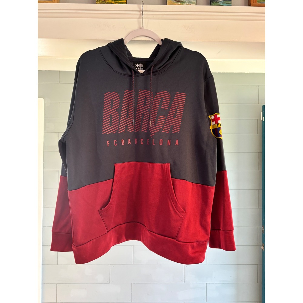 FC Barcelona Barca Mens Navy Blue Red Colorblock Soccer Pullover Hoodie L